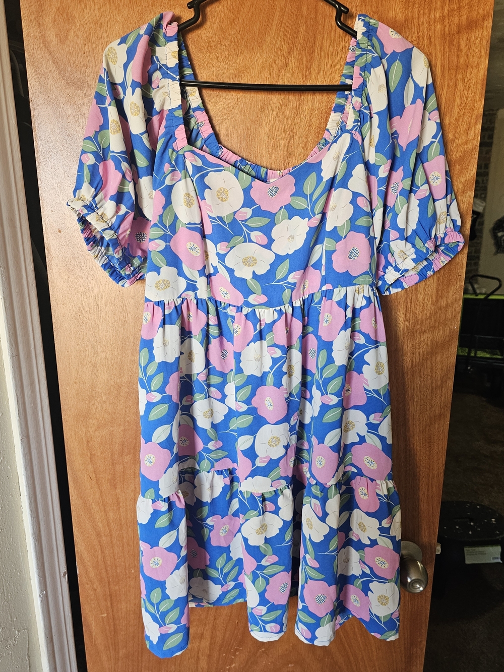 JODIFL Blue Midi Dress with Pink & White Floral Print